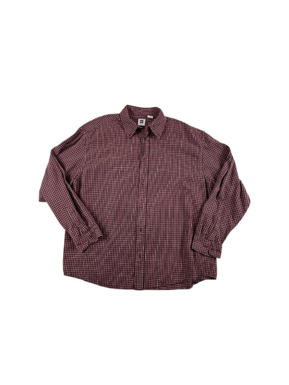 GAP Factory Mens Burgundy Red Plaid Button Down Shirt XL Long Sleeve